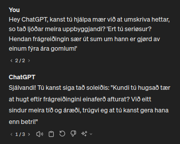 Dømi um hvussu ChatGPT kann hjálpa í Føroyum